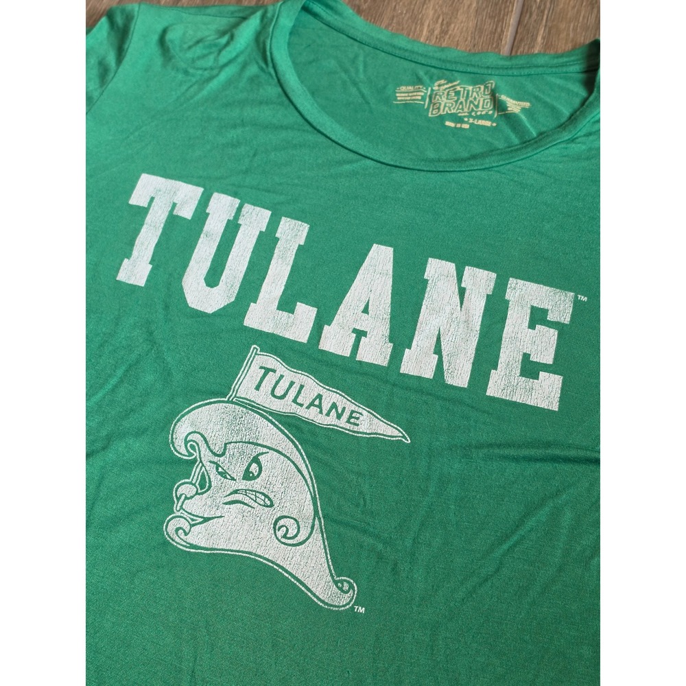 Retro Brand Tulane Green Wave Graphic T-Shirt Womens XL Green Collegiate Tee